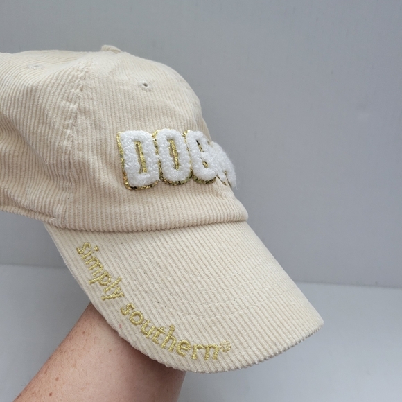 Simply Southern Cream Corduroy Dog Mom Sequin Ball Cap Hat - Picture 2 of 7
